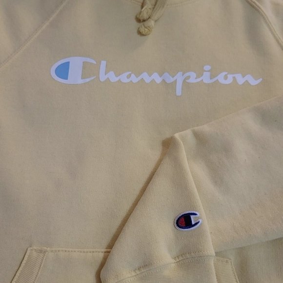 CHAMPION X-Small Hoodie 'Powerblend Graphic' Women (Melted Butter Yellow)  - EUC - Picture 3 of 5